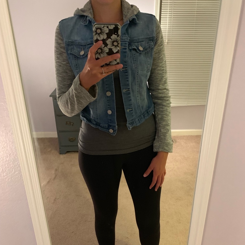 Denim and gray jacket